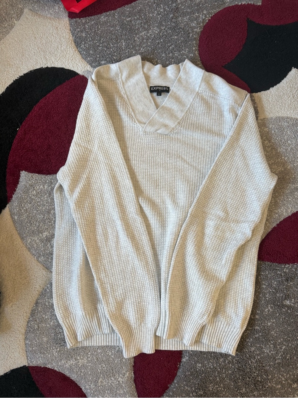 Men’s Express Cream V-Neck Waffle Knit Sweater